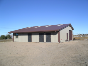 Industrial storage facility with garage bay doors